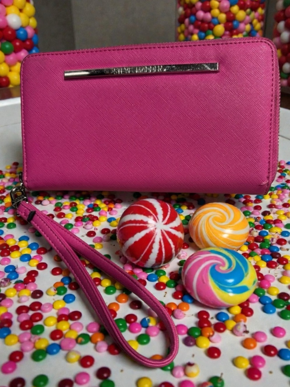 Steve Madden Hot Pink Saffiano Wristlet Wallet